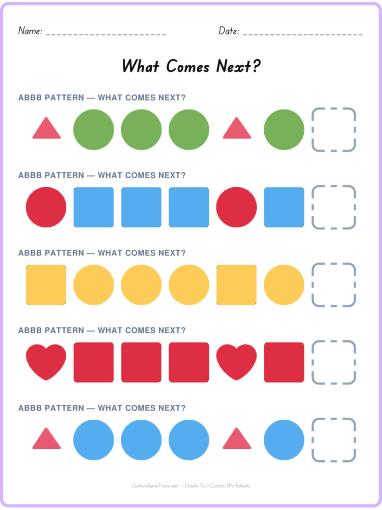 ABBB pattern worksheet 11 for kids