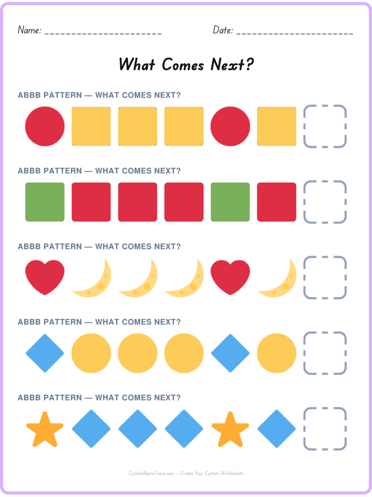 ABBB pattern worksheet 12 for kids