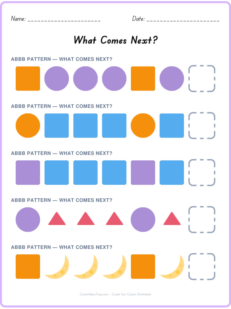 ABBB pattern worksheet 13 for kids