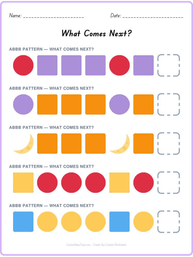 ABBB pattern worksheet 14 for kids