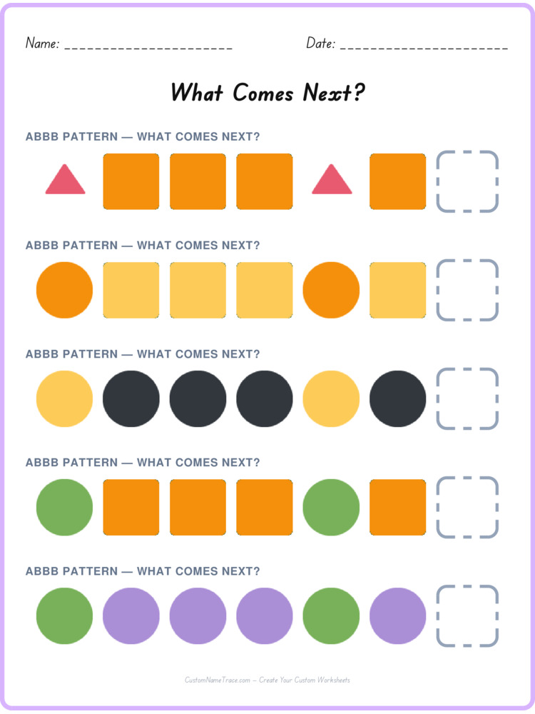 ABBB pattern worksheet 15 for kids
