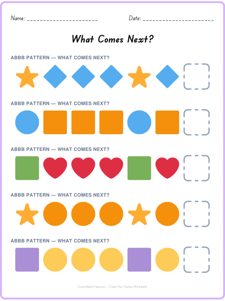 ABBB pattern worksheet 16 for kids