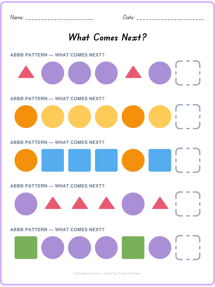 ABBB pattern worksheet 17 for kids
