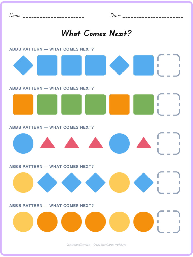 ABBB pattern worksheet 18 for kids