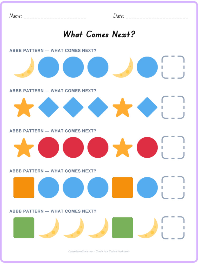 ABBB pattern worksheet 19 for kids