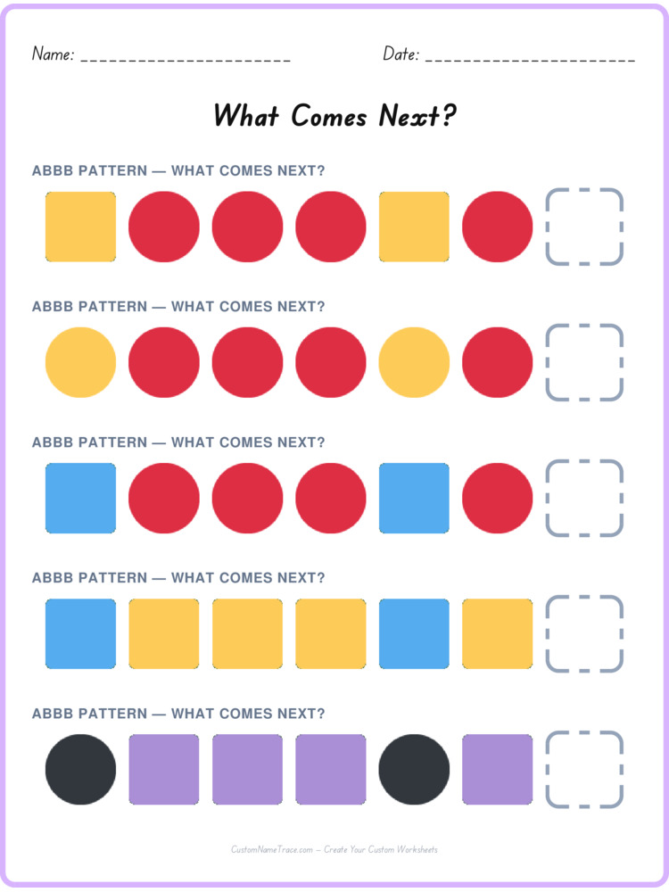 ABBB pattern worksheet 2 for kids