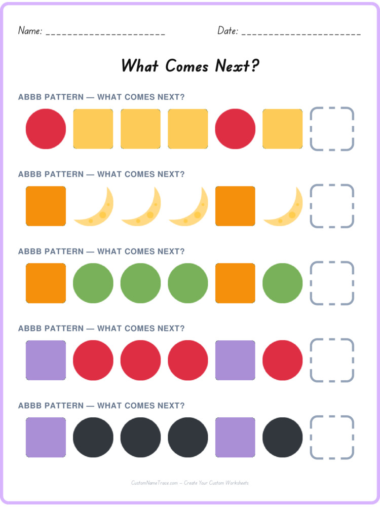 ABBB pattern worksheet 20 for kids