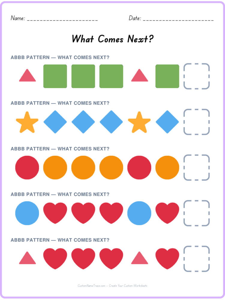 ABBB pattern worksheet 21 for kids