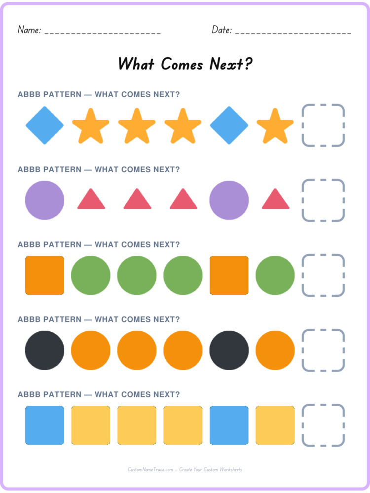 ABBB pattern worksheet 22 for kids