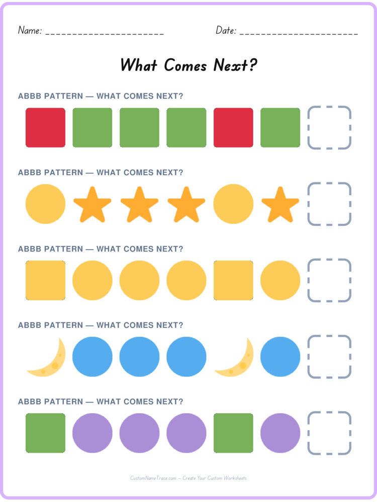 ABBB pattern worksheet 23 for kids