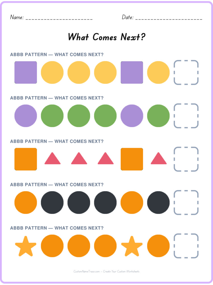 ABBB pattern worksheet 24 for kids