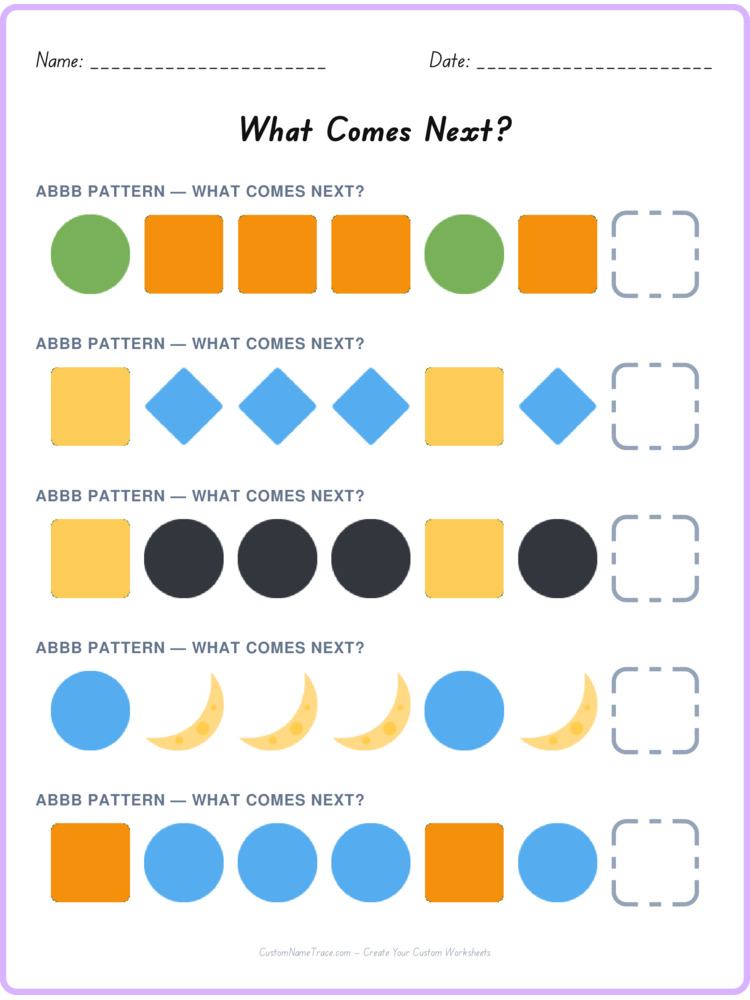 ABBB pattern worksheet 25 for kids