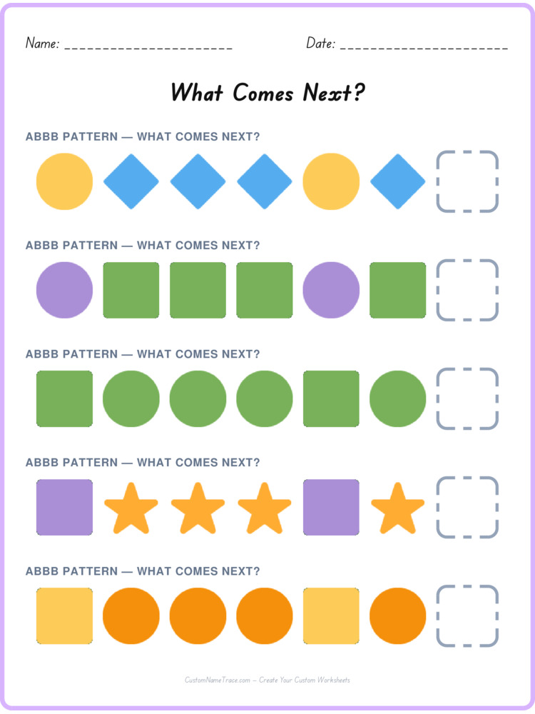 ABBB pattern worksheet 26 for kids