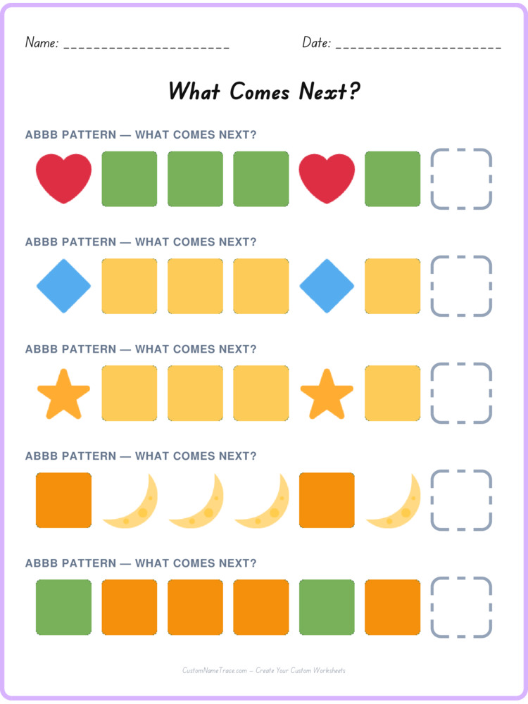 ABBB pattern worksheet 27 for kids