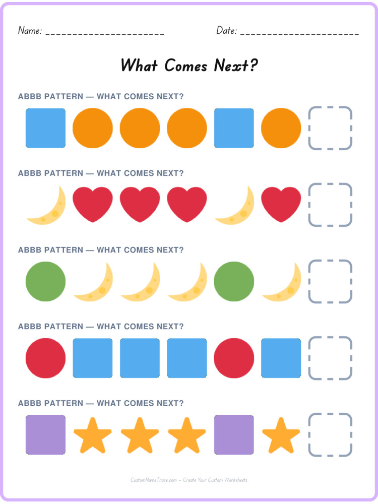 ABBB pattern worksheet 28 for kids
