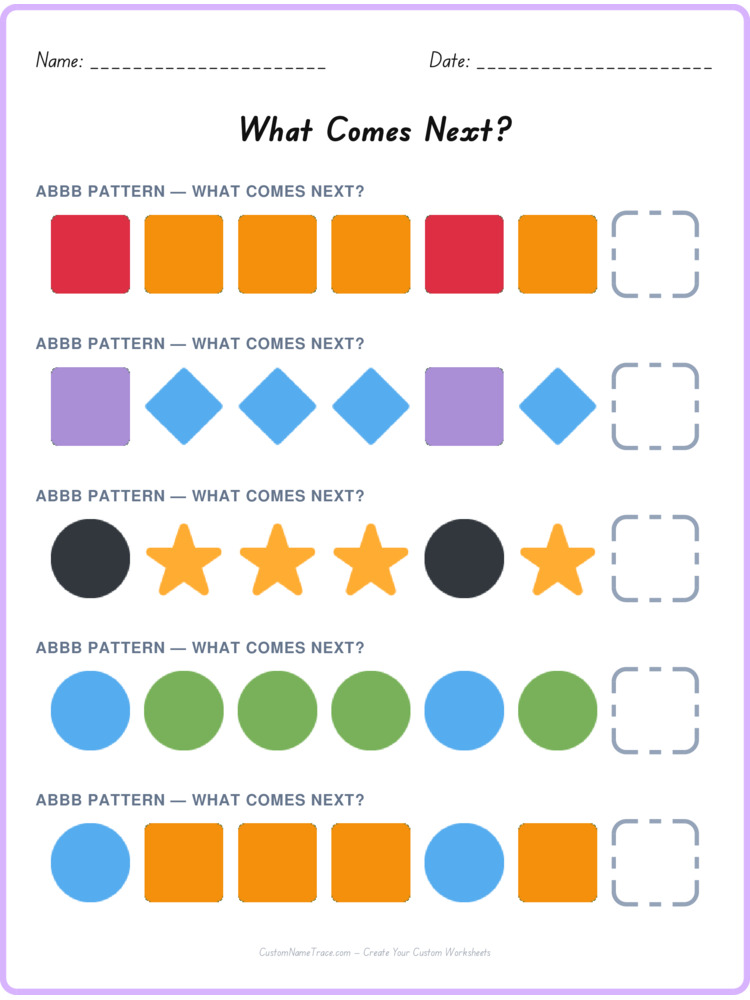 ABBB pattern worksheet 29 for kids