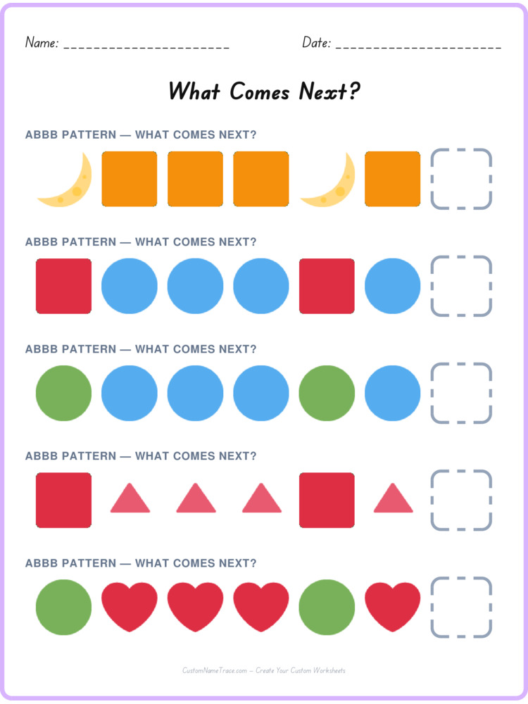 ABBB pattern worksheet 3 for kids