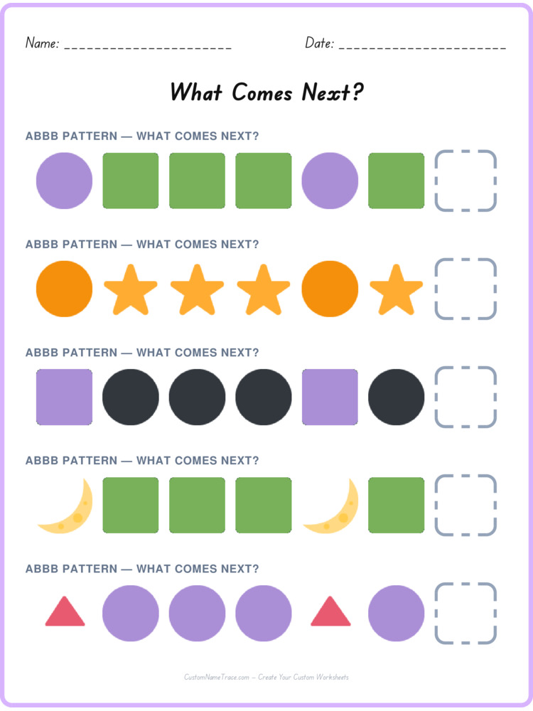 ABBB pattern worksheet 30 for kids