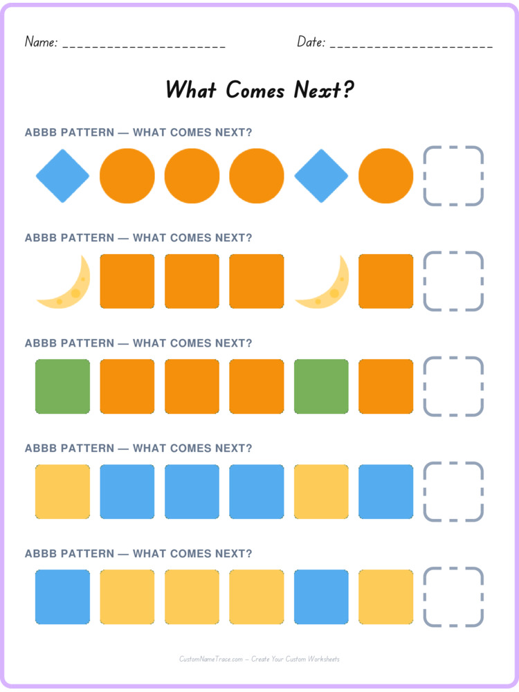 ABBB pattern worksheet 31 for kids