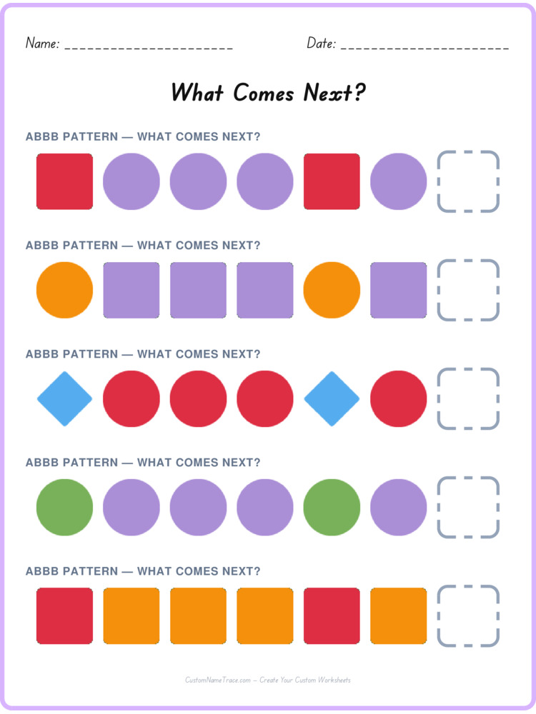 ABBB pattern worksheet 32 for kids
