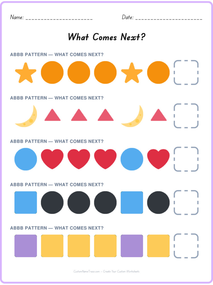 ABBB pattern worksheet 33 for kids