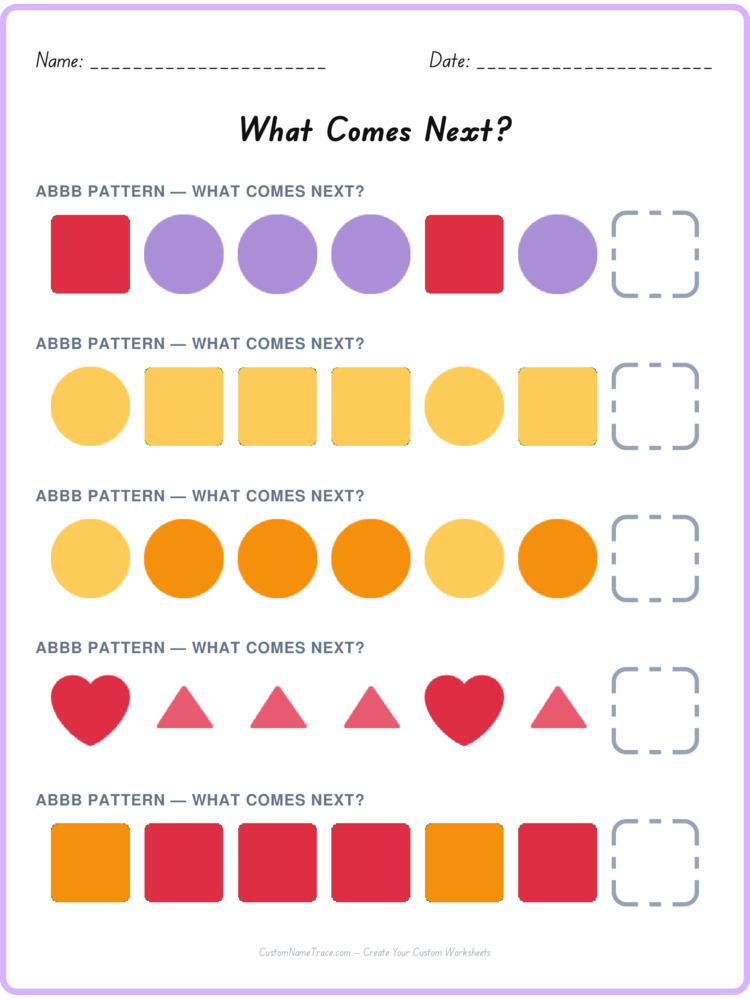 ABBB pattern worksheet 34 for kids