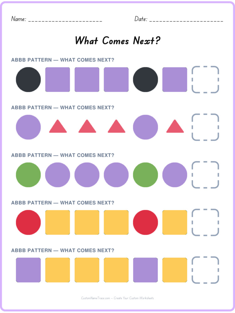 ABBB pattern worksheet 35 for kids