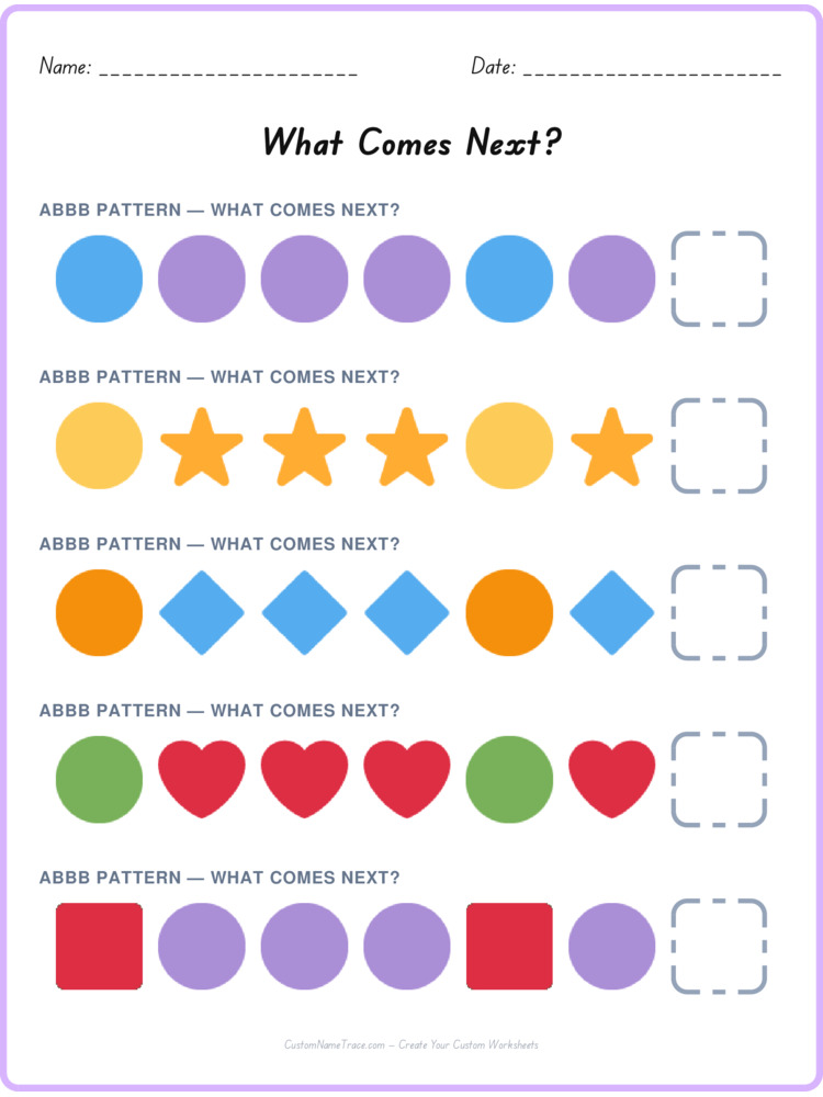 ABBB pattern worksheet 36 for kids