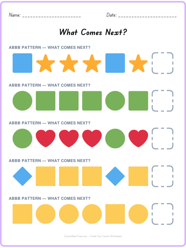 ABBB pattern worksheet 37 for kids