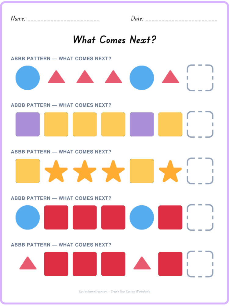 ABBB pattern worksheet 38 for kids
