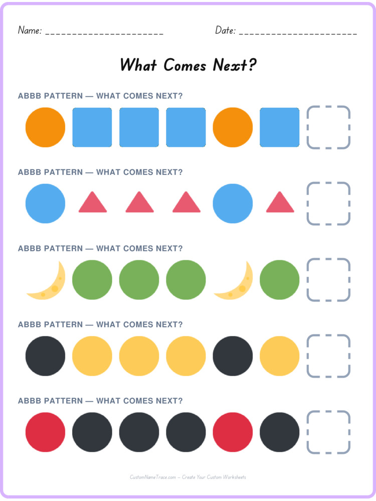 ABBB pattern worksheet 39 for kids