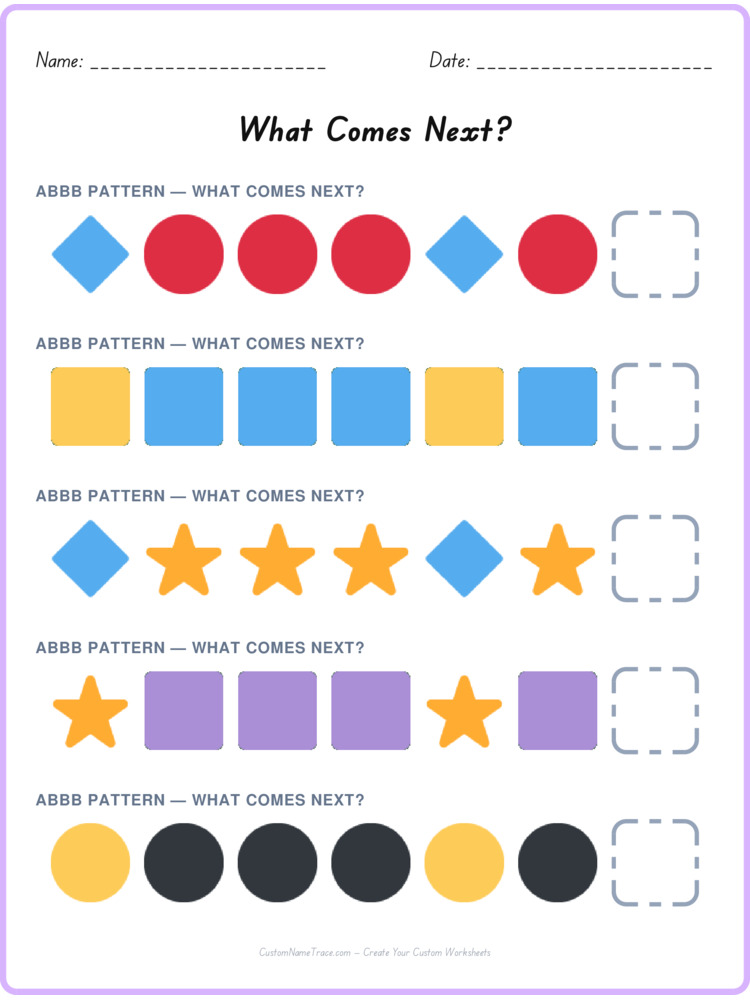 ABBB pattern worksheet 4 for kids