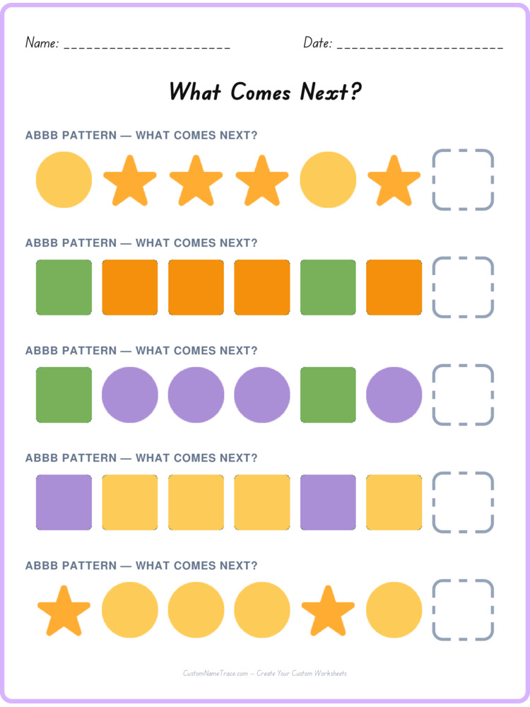 ABBB pattern worksheet 40 for kids