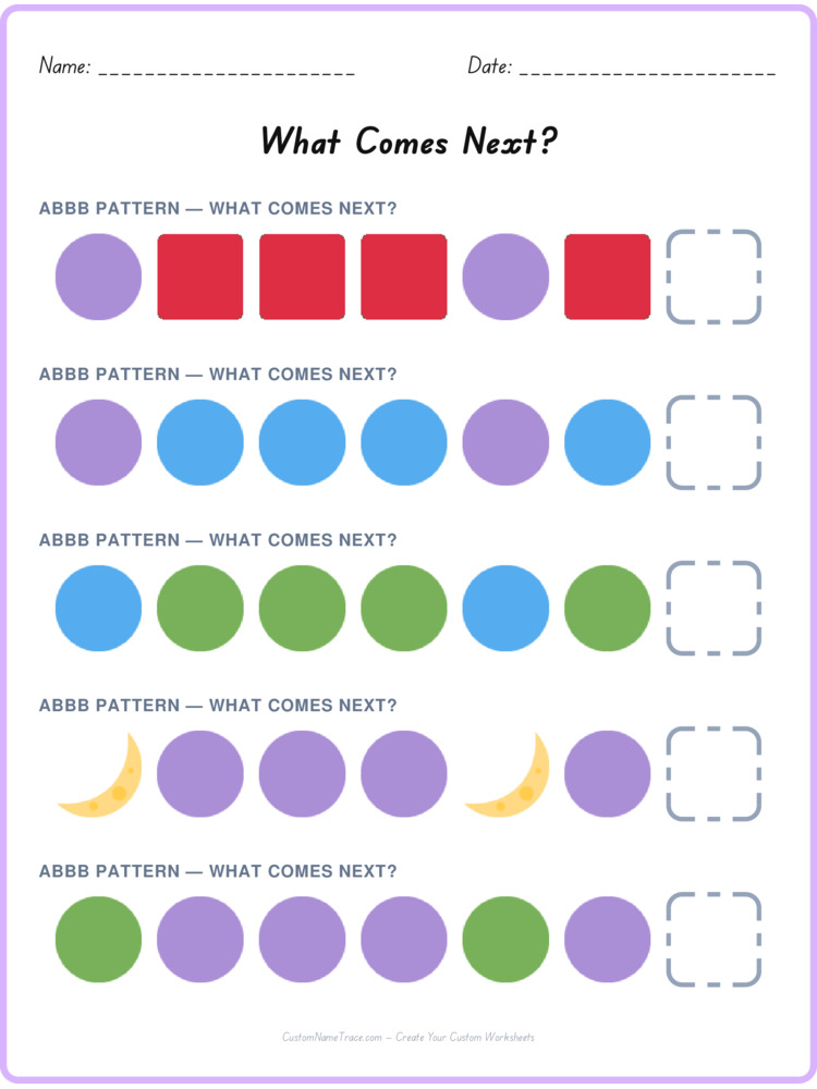 ABBB pattern worksheet 5 for kids