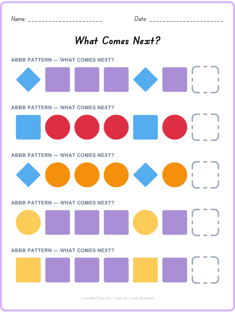 ABBB pattern worksheet 6 for kids