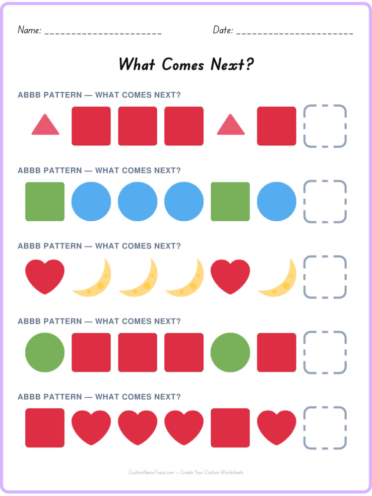 ABBB pattern worksheet 7 for kids