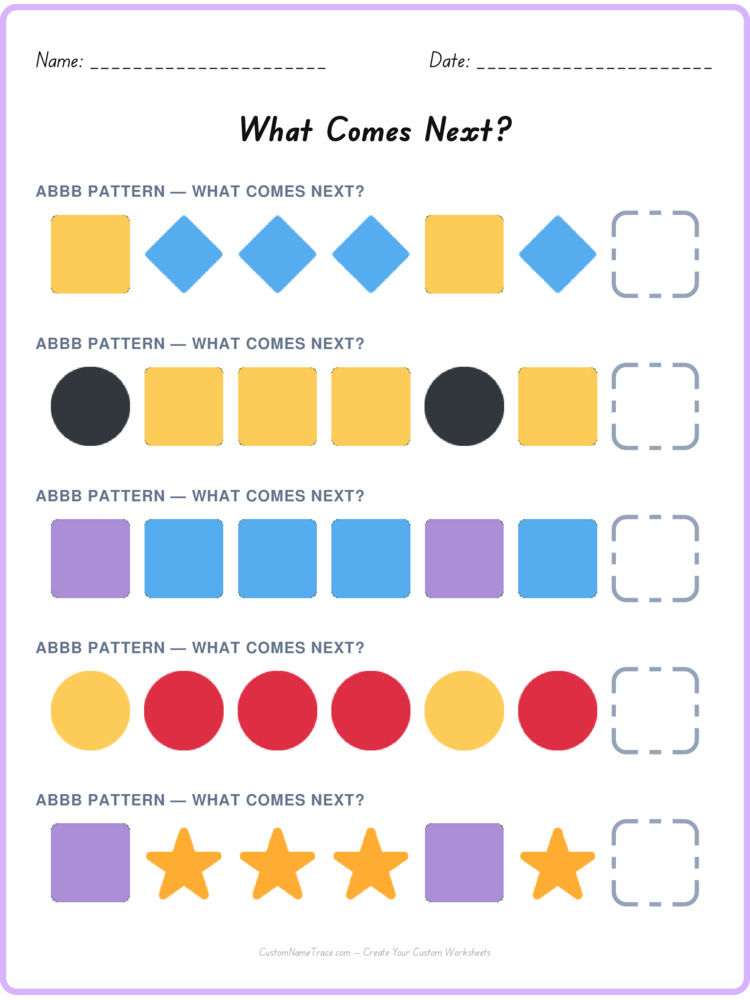 ABBB pattern worksheet 8 for kids