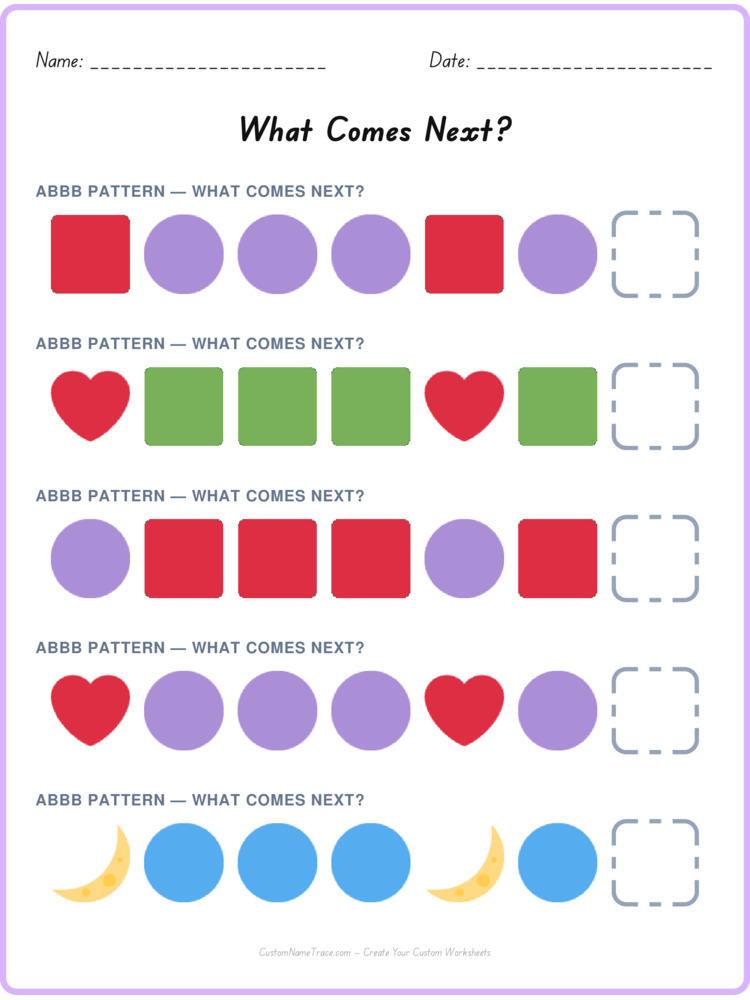 ABBB pattern worksheet 9 for kids