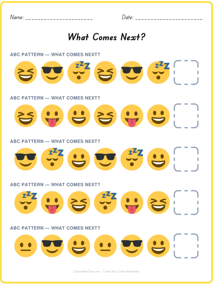 ABC pattern worksheet 5 for kids