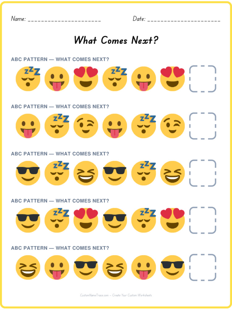 ABC pattern worksheet 7 for kids