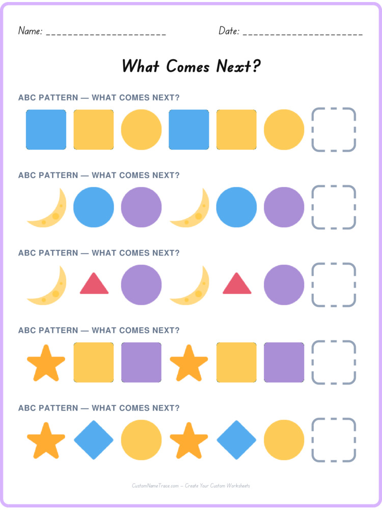 ABC pattern worksheet 10 for kids
