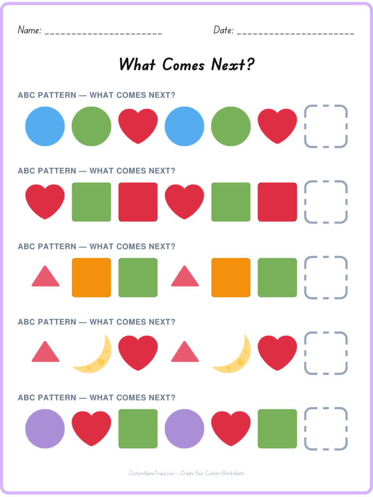 ABC pattern worksheet 3 for kids