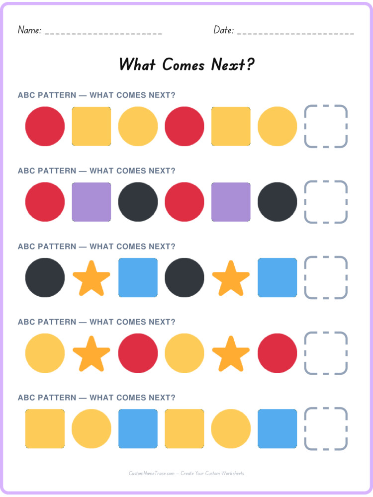 ABC pattern worksheet 4 for kids