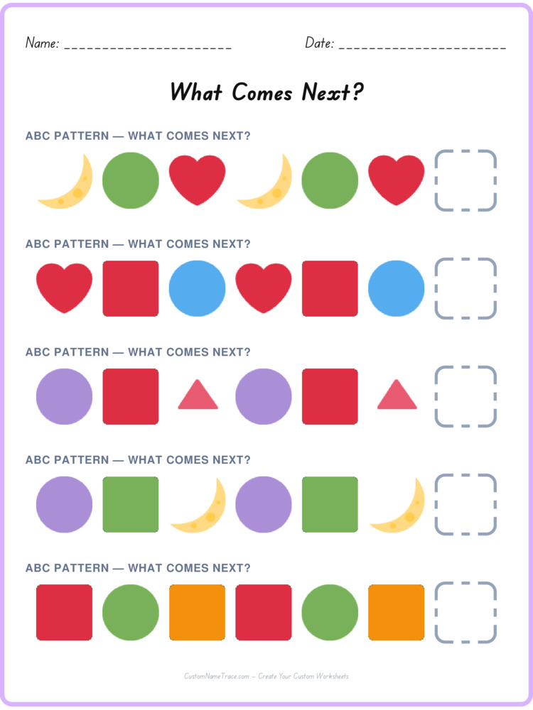 ABC pattern worksheet 5 for kids
