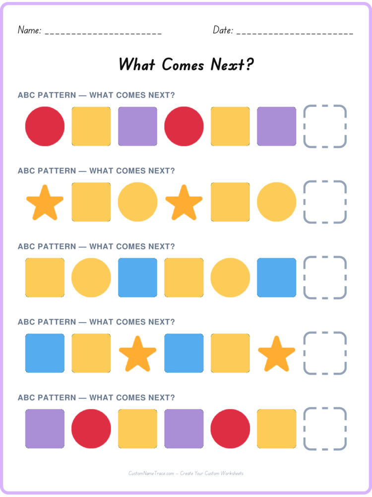 ABC pattern worksheet 6 for kids