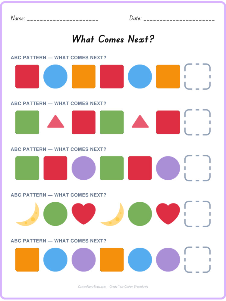 ABC pattern worksheet 7 for kids