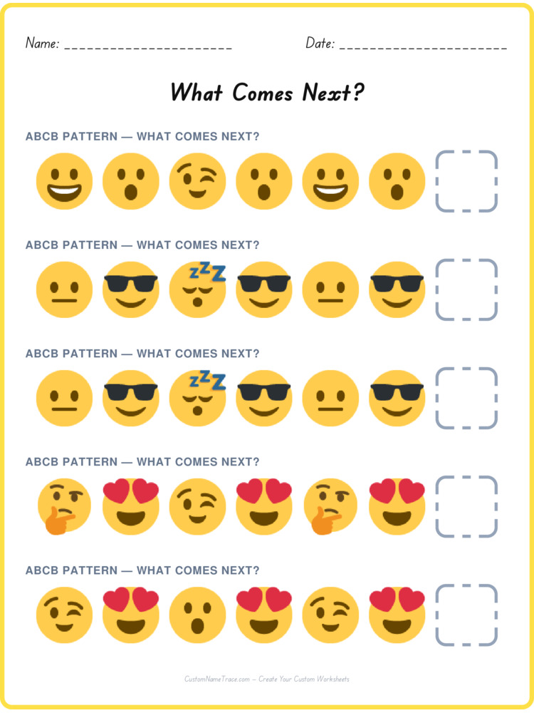 ABCB pattern worksheet 17 for kids