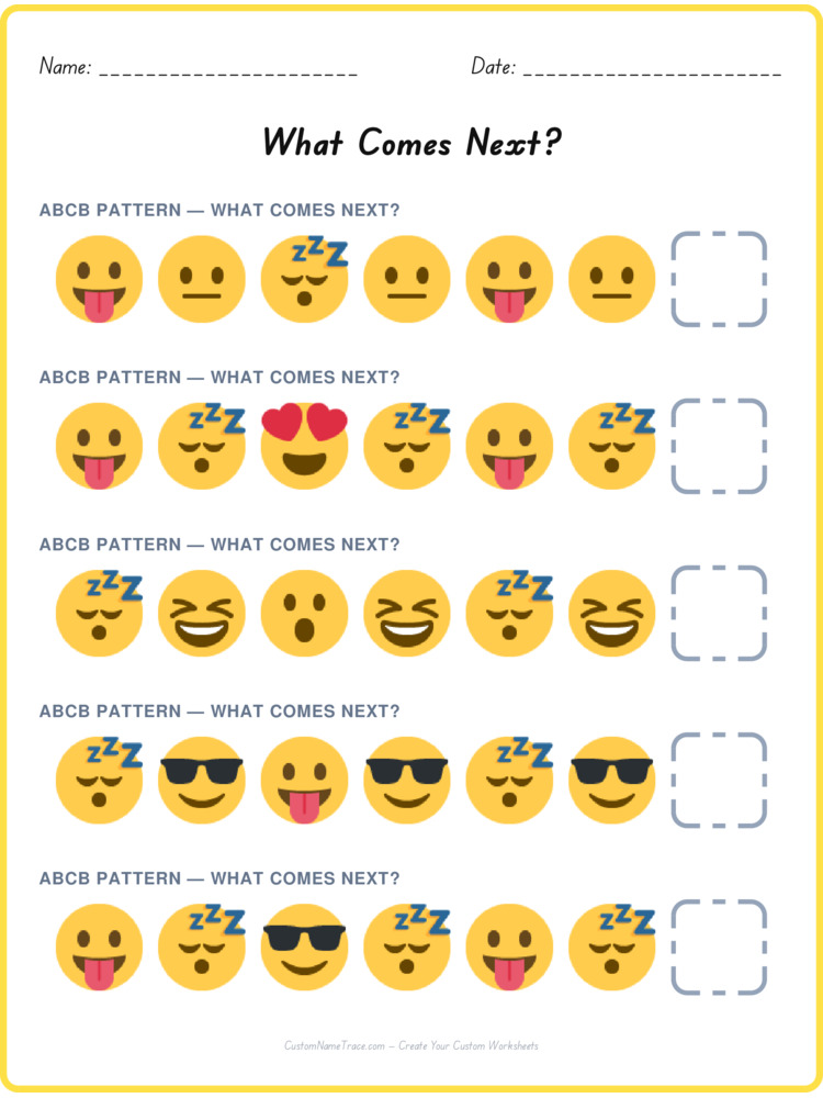 ABCB pattern worksheet 2 for kids
