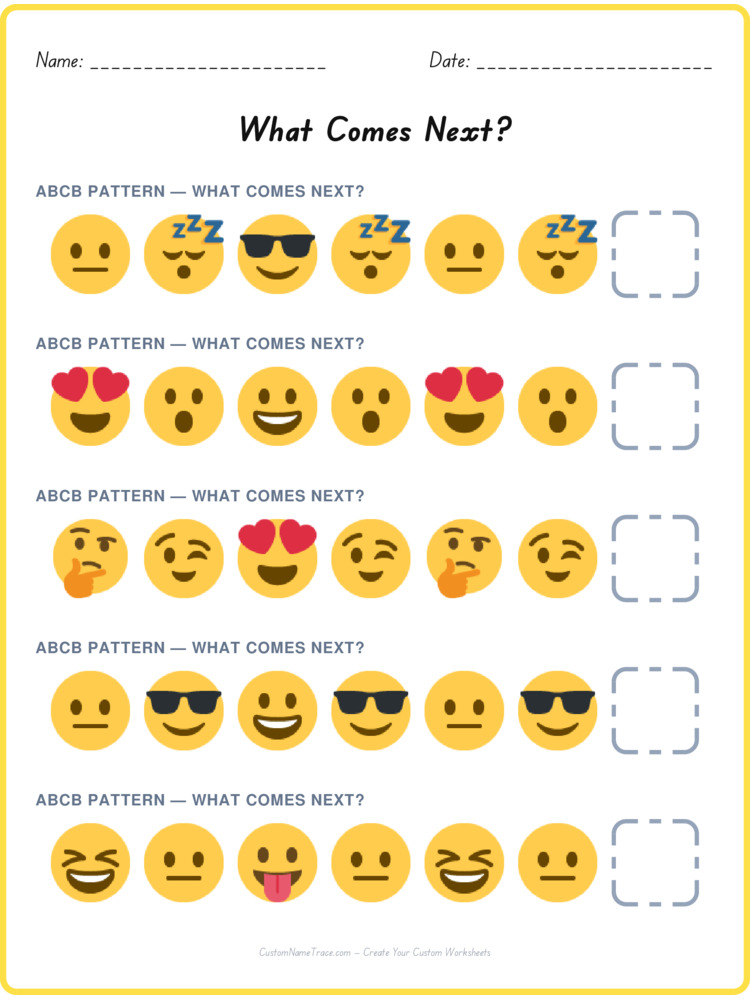 ABCB pattern worksheet 20 for kids