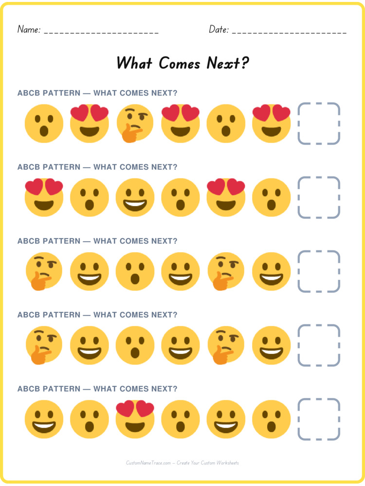 ABCB pattern worksheet 3 for kids